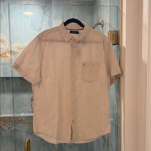 Nautica Men's Beige Striped Short Sleeve Shirt